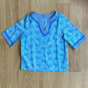 EUC Vineyard Vines Girl’s Tunic Top-Blue Sea Turtles + Stripes/Embroidered Trim